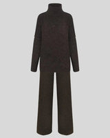Knitted Lounge Set with Turtleneck Sweater and Wide Leg Pants