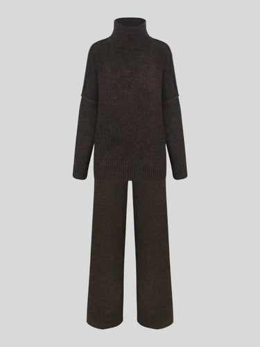 Knitted Lounge Set with Turtleneck Sweater and Wide Leg Pants