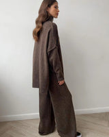 Knitted Lounge Set with Turtleneck Sweater and Wide Leg Pants