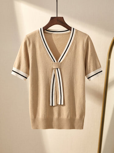Back view of the short-sleeve knitted top