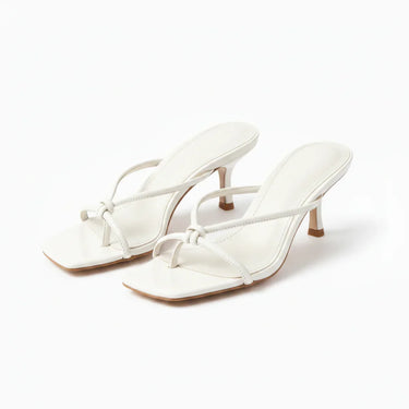 Knot Strap Heeled Sandals with Open Square Toe
