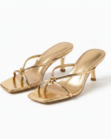 Knot Strap Heeled Sandals with Open Square Toe