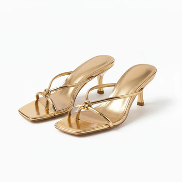 Knot Strap Heeled Sandals with Open Square Toe