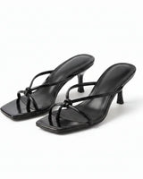 Knot Strap Heeled Sandals with Open Square Toe