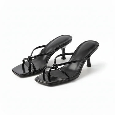 Knot Strap Heeled Sandals with Open Square Toe
