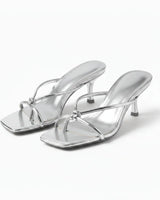 Knot Strap Heeled Sandals with Open Square Toe