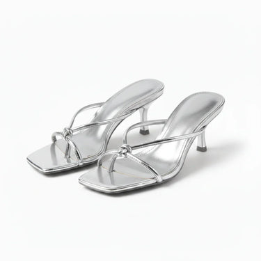 Knot Strap Heeled Sandals with Open Square Toe