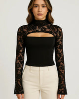 Lace Cut-Out Long Sleeve Top with Flared Sleeves