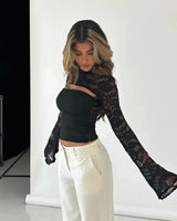Lace Cut-Out Long Sleeve Top with Flared Sleeves