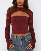 Lace Cut-Out Long Sleeve Top with Flared Sleeves