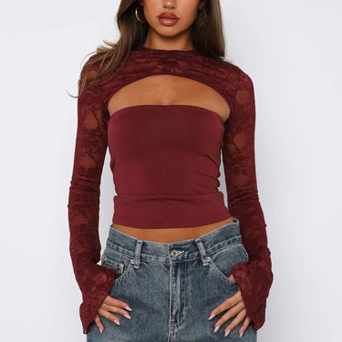 Lace Cut-Out Long Sleeve Top with Flared Sleeves