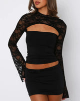 Lace Cut-Out Long Sleeve Top with Flared Sleeves