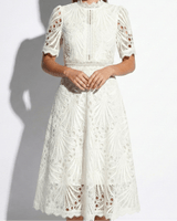 Lace High Neck Midi Dress with Short Sleeves