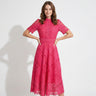 Lace High Neck Midi Dress with Short Sleeves