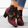 Lace Panel Block Heel Pumps with Floral Detail