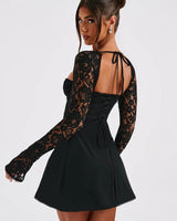 Lace Sleeve Bodycon Mini Dress with Corset Back
