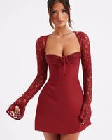 Lace Sleeve Bodycon Mini Dress with Corset Back