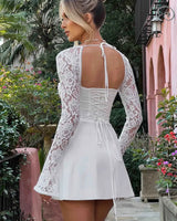 Lace Sleeve Bodycon Mini Dress with Corset Back