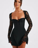 Lace Sleeve Bodycon Mini Dress with Corset Back