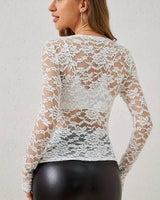 Lace Top with V-Neck and Long Sleeves