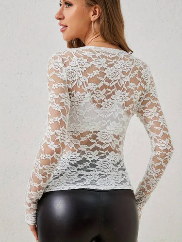 Lace Top with V-Neck and Long Sleeves