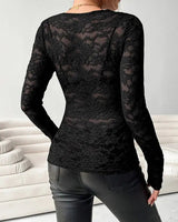 Lace Top with V-Neck and Long Sleeves
