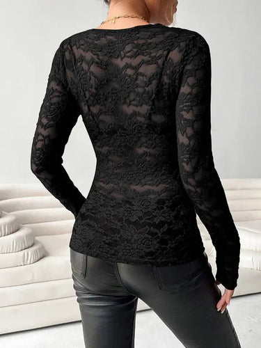 Lace Top with V-Neck and Long Sleeves