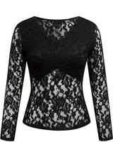 Lace Top with V-Neck and Long Sleeves