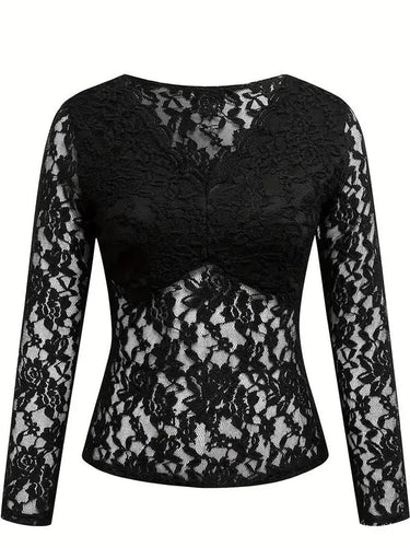 Lace Top with V-Neck and Long Sleeves
