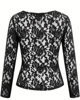 Lace Top with V-Neck and Long Sleeves