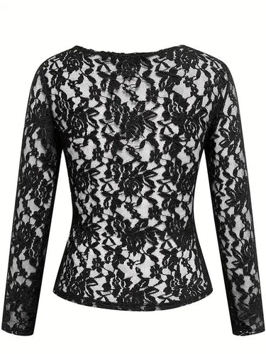 Lace Top with V-Neck and Long Sleeves
