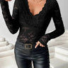 Lace Top with V-Neck and Long Sleeves