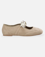 Top-down view of the ballet flat showing the lacing across the instep