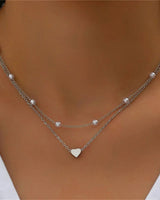 Layered Necklace Set with Heart or Cross Pendant