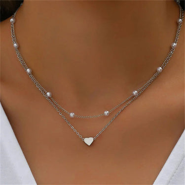 Layered Necklace Set with Heart or Cross Pendant