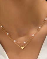 Layered Necklace Set with Heart or Cross Pendant