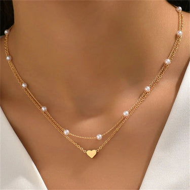 Layered Necklace Set with Heart or Cross Pendant