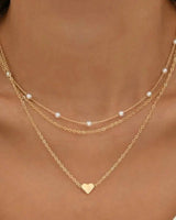 Layered Necklace Set with Heart or Cross Pendant