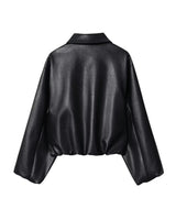 Leather Bomber Jacket with Zip Front