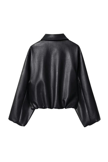 Leather Bomber Jacket with Zip Front