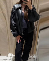 Leather Bomber Jacket with Zip Front