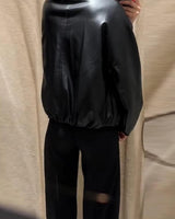 Leather Bomber Jacket with Zip Front