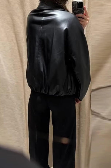 Leather Bomber Jacket with Zip Front
