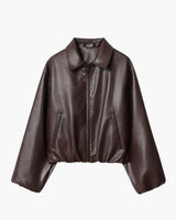Leather Bomber Jacket with Zip Front