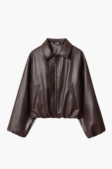 Leather Bomber Jacket with Zip Front
