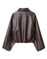 Leather Bomber Jacket with Zip Front