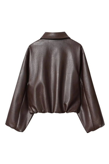 Leather Bomber Jacket with Zip Front