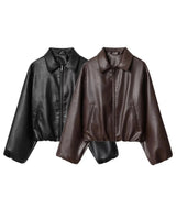 Leather Bomber Jacket with Zip Front