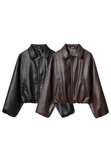 Leather Bomber Jacket with Zip Front