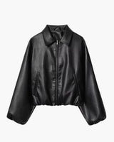 Leather Bomber Jacket with Zip Front